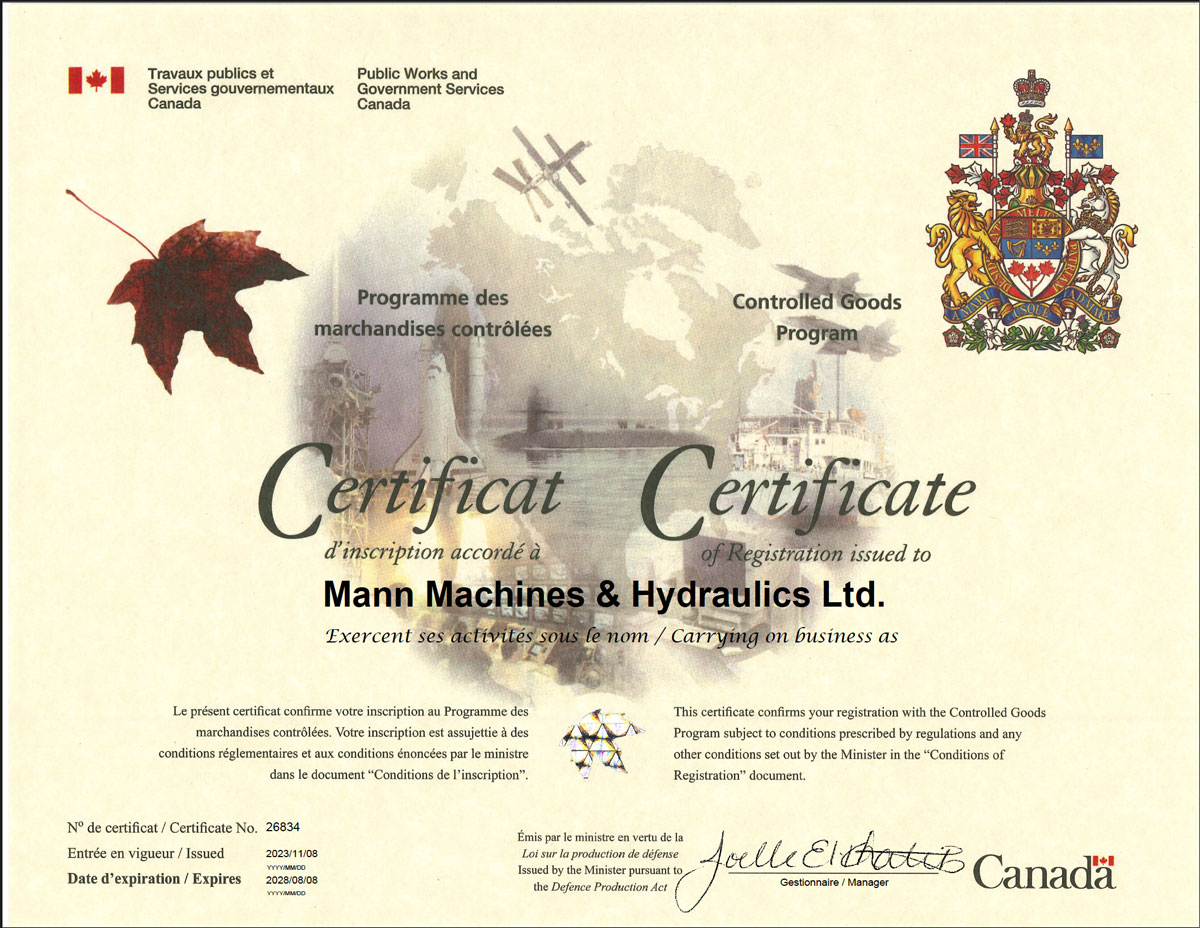 CERTIFICATE OF CONTROLLED GOODS